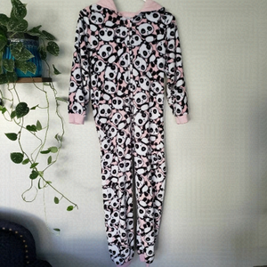 CHILDREN'S place one piece onsie girls pajamas pink black panda large 10 12